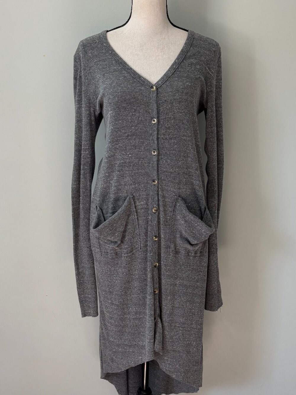 FP Beach Grey Ribbed Maxi Cardigan Medium Like New